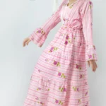 پیراهن بلند ساحلی صورتی آستین بلند