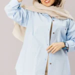 مانتو لینن ساده آبی آسمونی
