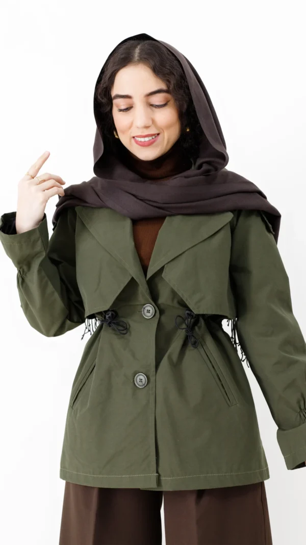 بارانی آستردار رنگ سبز یشمی