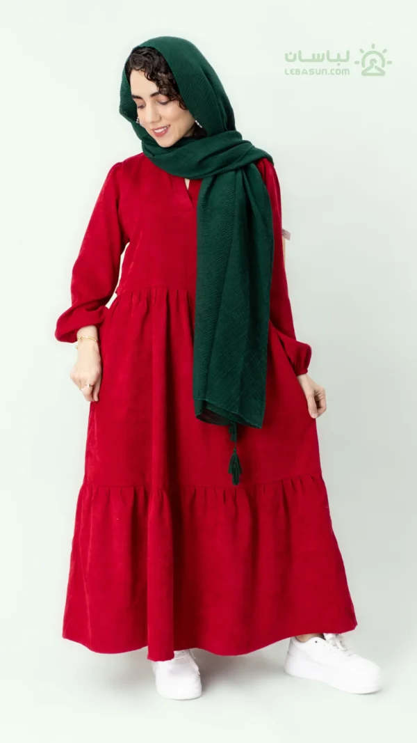 پیراهن مخمل کبریتی بلند قرمز