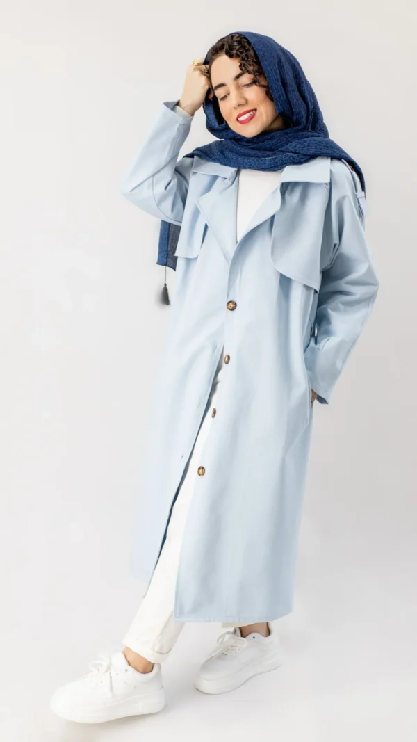 مانتو کتان بلند آبی