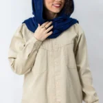 مانتو کتان آبی کرمی