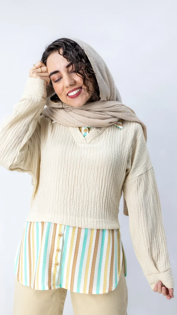 شومیز دو تیکه کرمی