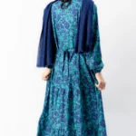 پیراهن بلند ساحلی آبی سبز