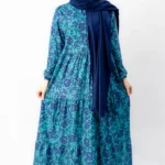 پیراهن بلند ساحلی آبی سبز