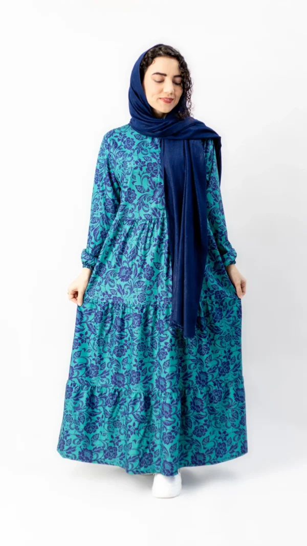 پیراهن بلند ساحلی آبی سبز