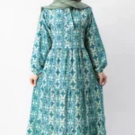 پیراهن بلند ساحلی سبز سفید