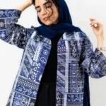 کت ژاکارد آستین لاله سورمه ای