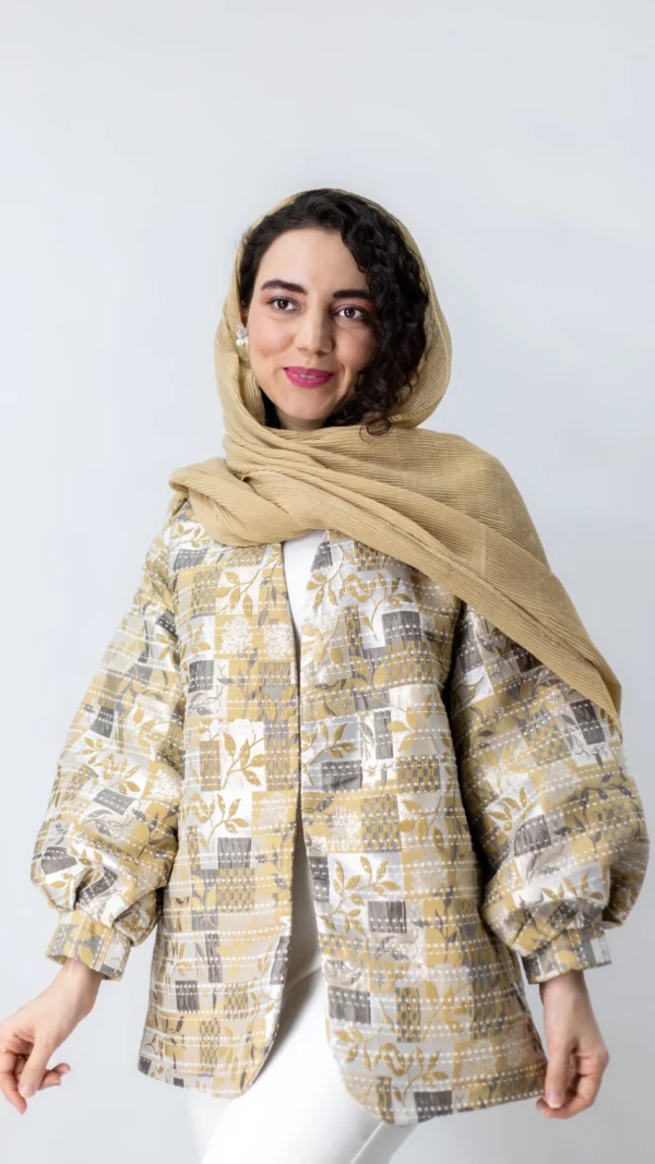 کت ژاکارد آستین پف طلایی