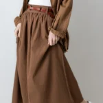 دامن چیندار لینن رنگ موکا