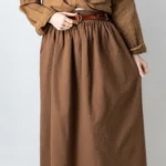 دامن چیندار لینن رنگ موکا