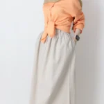 دامن چیندار لینن رنگ کرم استخونی