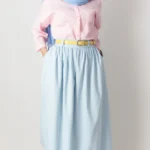 دامن چیندار لینن رنگ آبی آسمانی