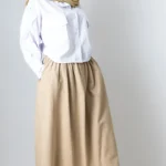 دامن چیندار لینن رنگ کرمی