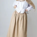 دامن چیندار لینن رنگ کرمی