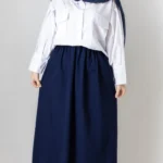 دامن چیندار لینن رنگ سورمه ای