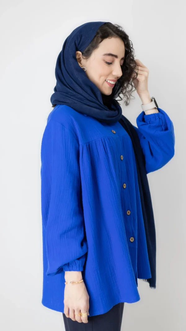 شومیز سینه چین دار آبی نفتی