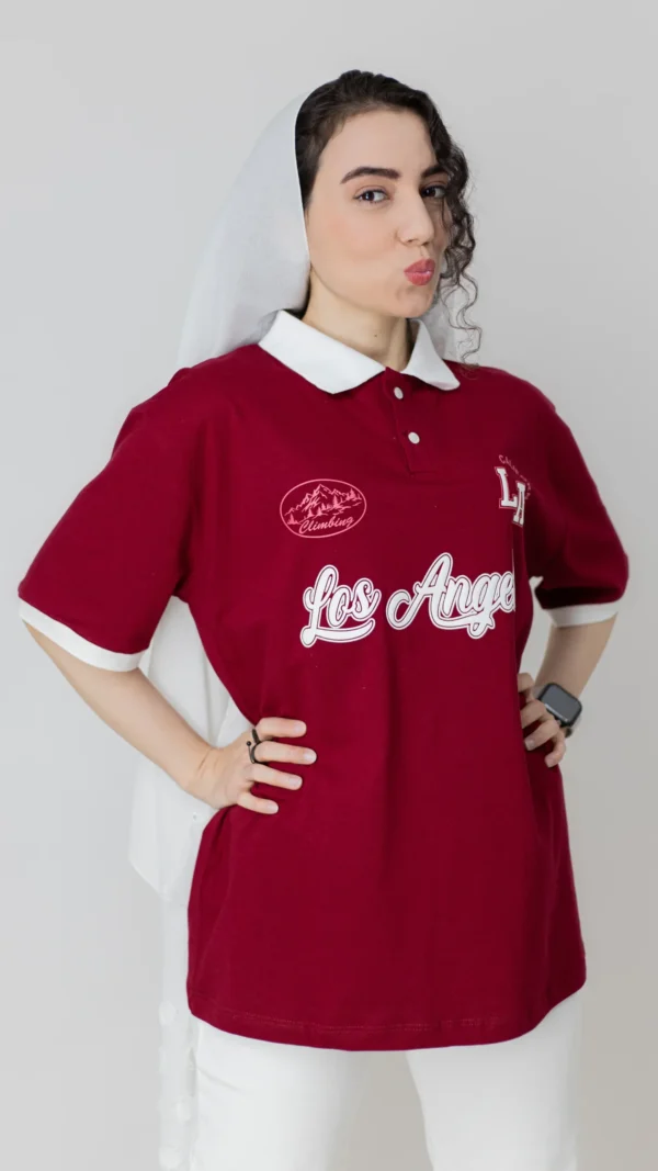 تیشرت باکسی زرشکی