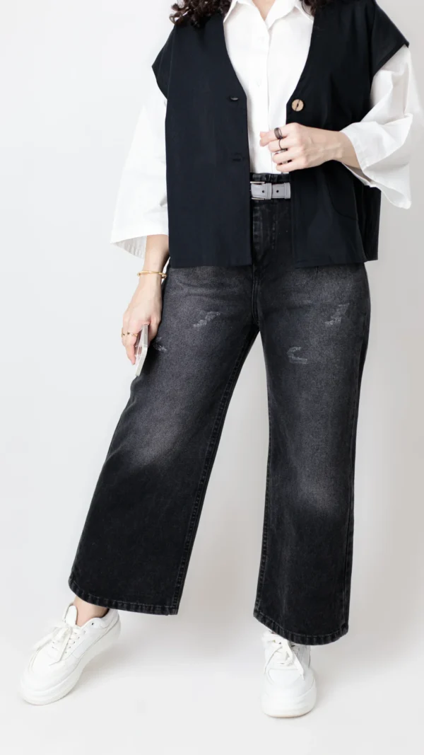 شلوار جین ذغالی واید