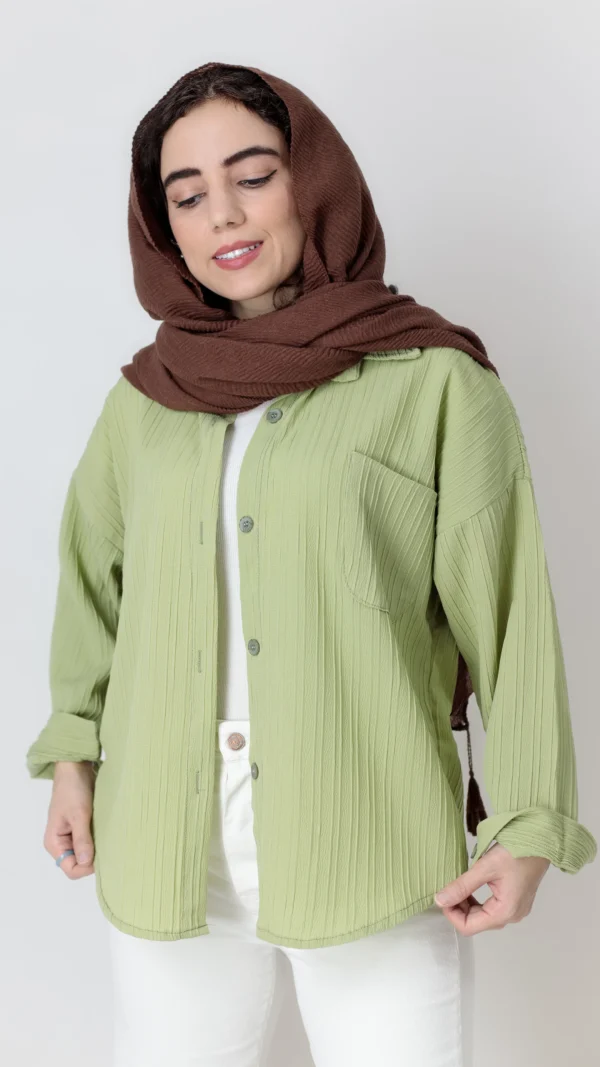 شومیز راه راه برجسته سبز