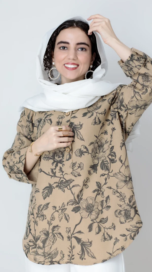شومیز جلوبسته گلگلی موکا