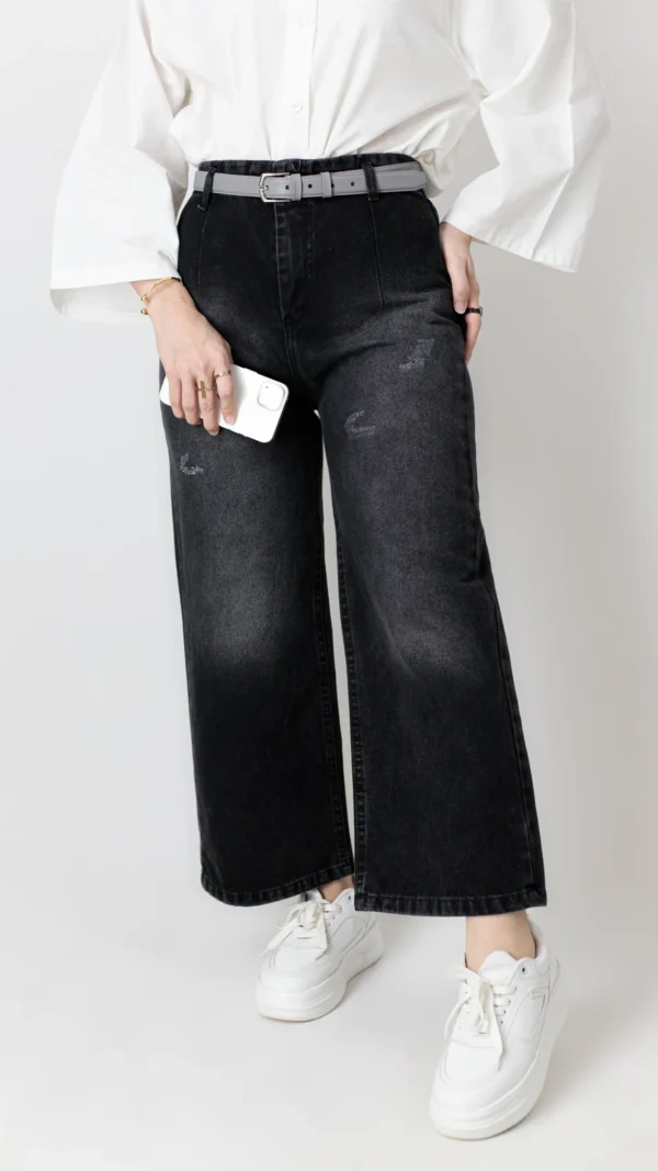 شلوار جین ذغالی واید