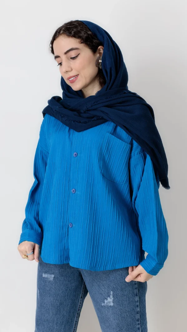 شومیز راه راه برجسته آبی کاربنی