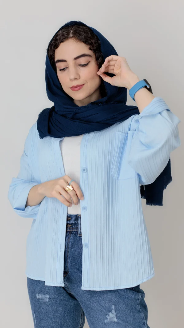 شومیز راه راه برجسته آبی