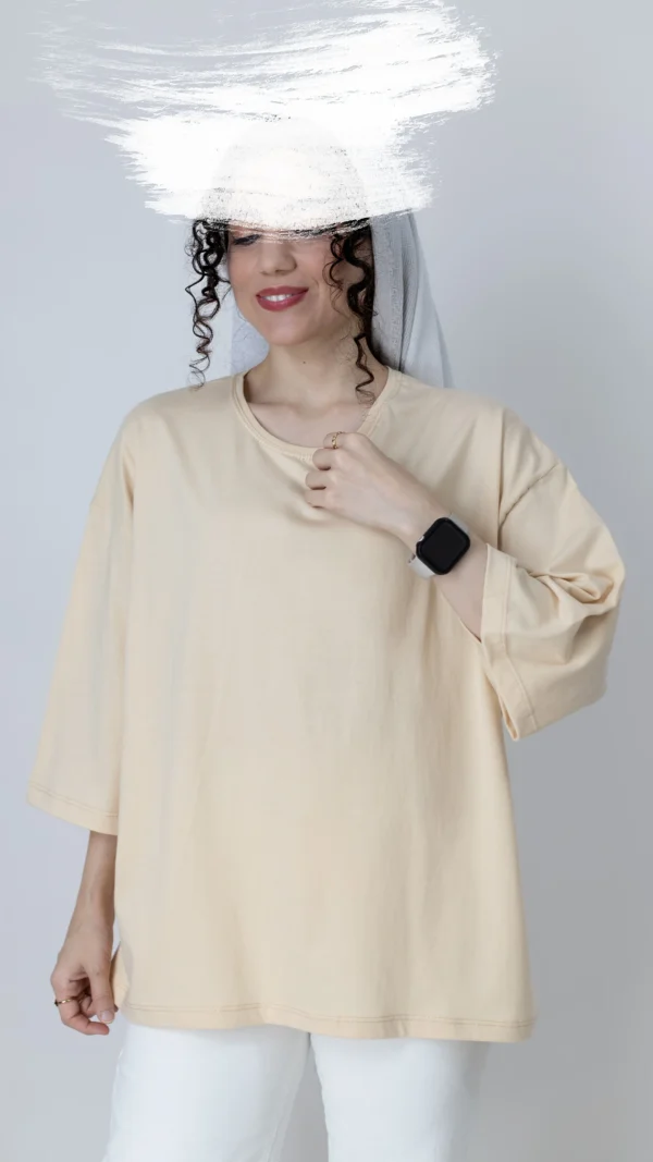 تیشرت باکسی بیسیک رنگ کرمی