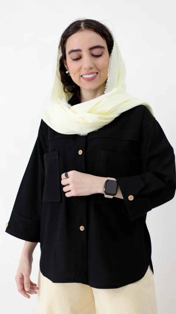 شومیز جیب پاکتی لینن رنگ مشکی