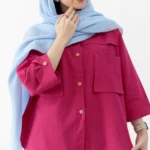 شومیز جیب پاکتی لینن رنگ سرخابی