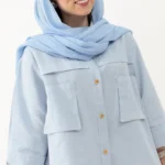 شومیز جیب پاکتی لینن رنگ آبی آسمانی
