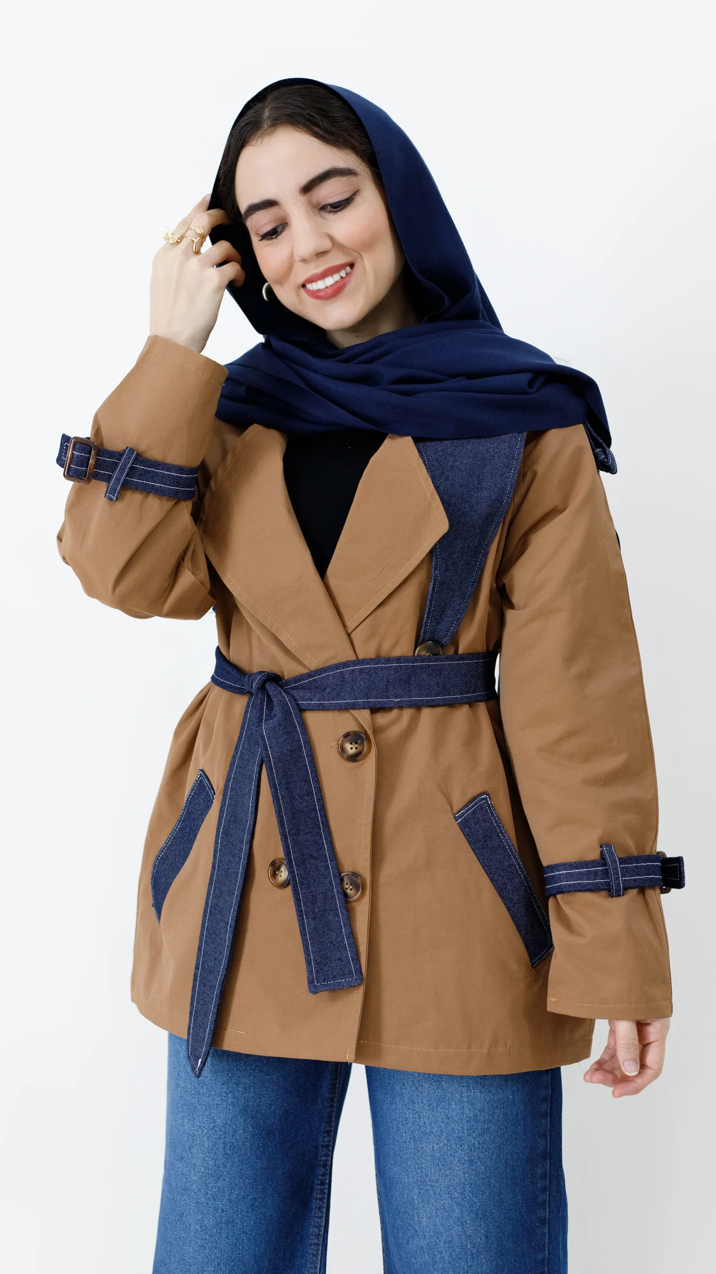 بارونی ترکیب جین آستردار قهوه ای بارونی ترکیب جین آستردار قهوه ای