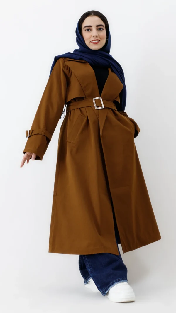 بارونی بلند آستردار قهوه‌ای