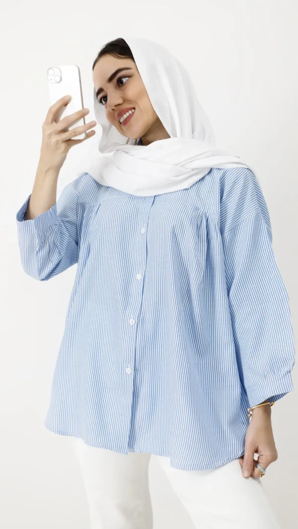 شومیز سینه چین راه اه آبی