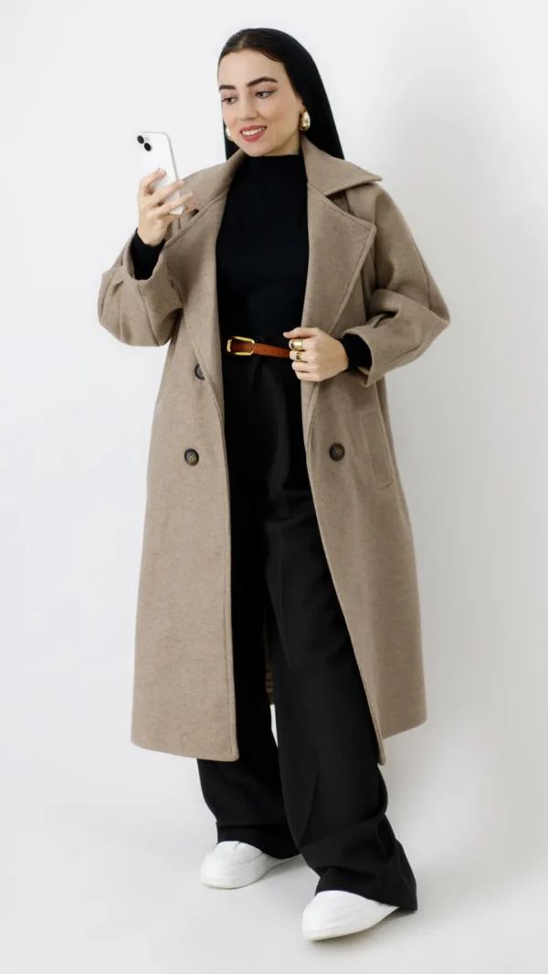 پالتو فوتر بلند آستردار رنگ کرمی