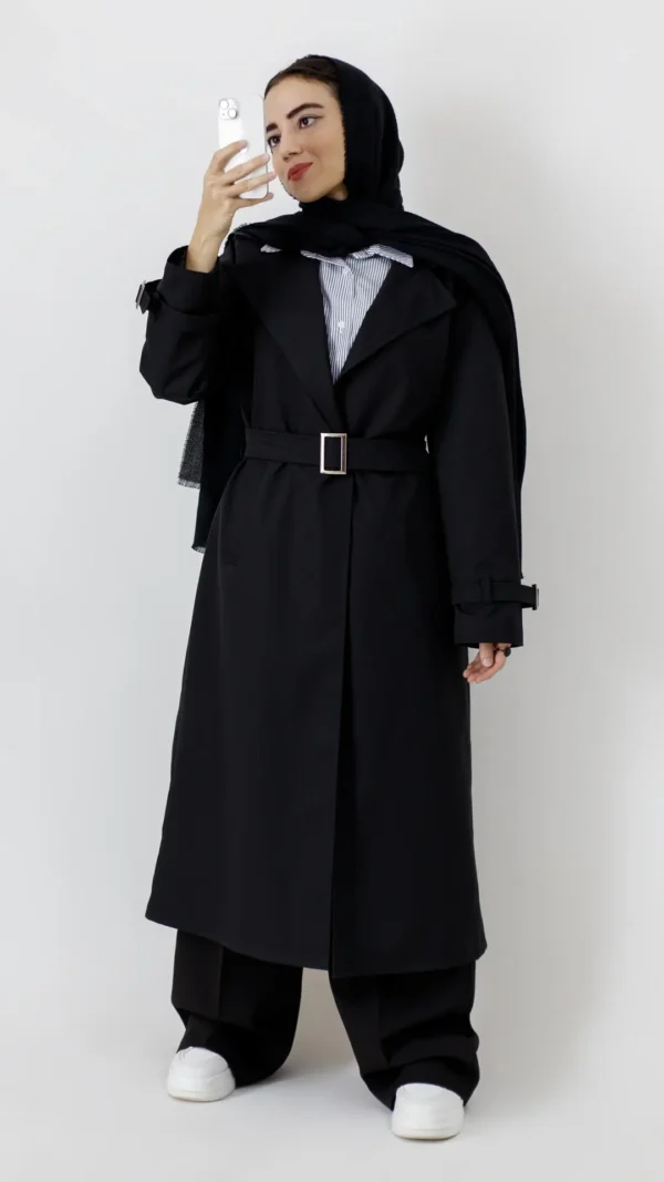 بارونی بلند کلاه دار آستر دار رنگ مشکی