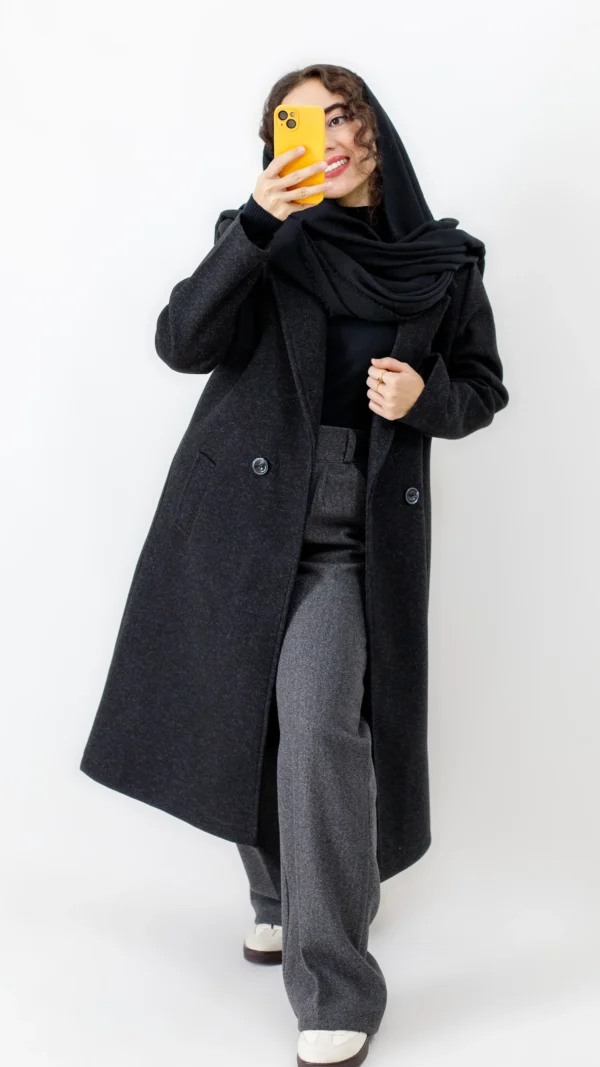 پالتو فوتر بلند آستردار رنگ مشکی