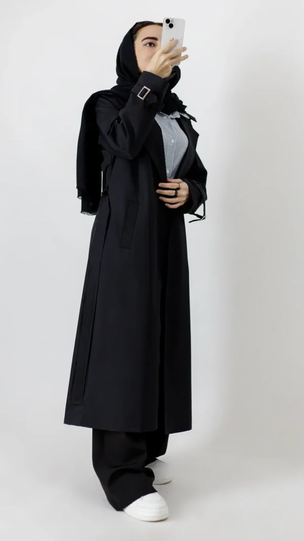 بارونی بلند کلاه دار آستر دار رنگ مشکی