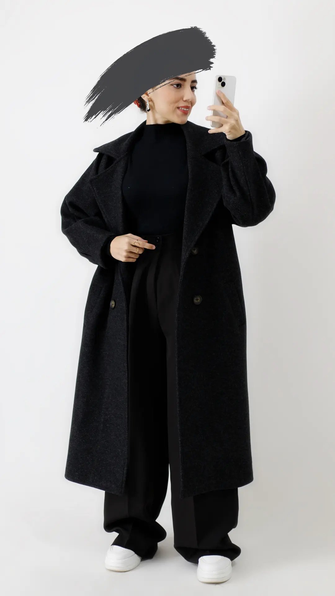 پالتو فوتر بلند آستردار رنگ مشکی پالتو فوتر بلند آستردار رنگ مشکی