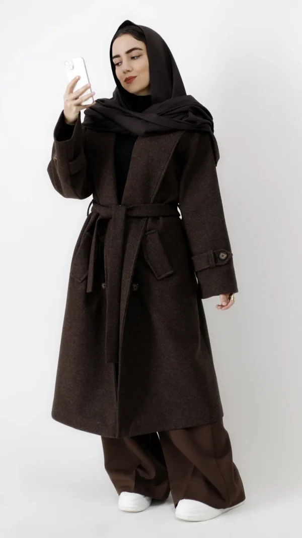 پالتو فوتر بلند آستردار رنگ قهوه ای