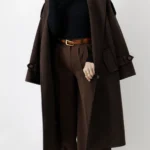 پالتو فوتر بلند آستردار رنگ قهوه ای