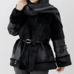 کت ترکیب چرم و پوست رنگ مشکی