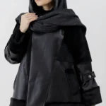 کت ترکیب چرم و پوست رنگ مشکی