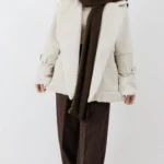 کت ترکیب چرم و پوست رنگ کرم