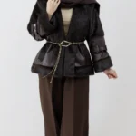 کت ترکیب چرم و پوست رنگ قهوه ای