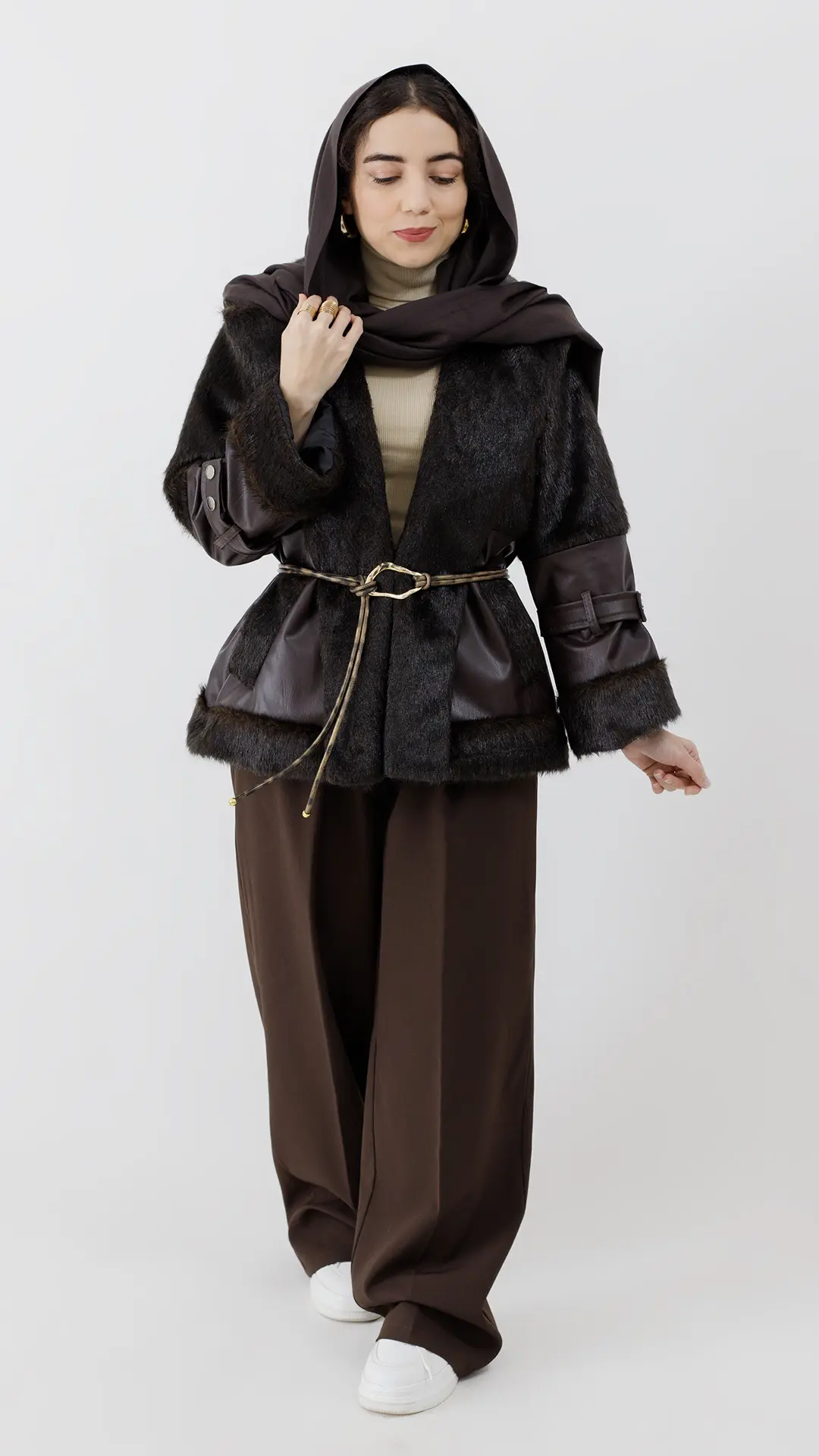 کت ترکیب چرم و پوست رنگ قهوه ای کت ترکیب چرم و پوست رنگ قهوه ای