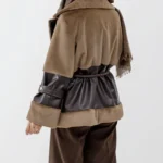 کت ترکیب چرم و پوست رنگ نسکافه ای