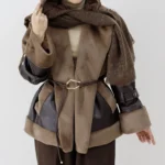 کت ترکیب چرم و پوست رنگ نسکافه ای