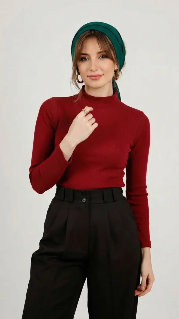 بلوز کبریتی یقه ایستاده رنگ زرشکی